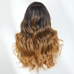Pelucas rizadas naturales de pelo doble dibujado13x4 Pre-Everything Lace Frontal Black to Caramel Blonde Ombre Loose Wave Peluca de cabello humano - Product Image 3