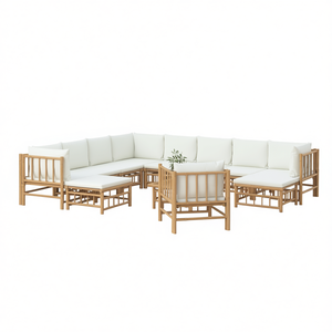 Bamboo Garden <b>Sofa</b> <b>Set</b> Cream White Outdoor Furniture Elegant Durable 100% Polyester Cushions - Product Image 1