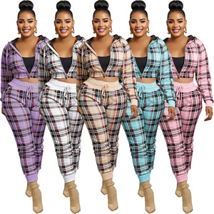 Designer Plaid Jacket and Pant Set Women <strong>Clothing</strong> 2022 Fall Winter Two Piece Plaid Outfits - Product Image 1