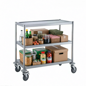 Carrello in Acciaio Inox a 3 Ripiani Leggero, Tubo Rotondo Economico da 0,6 mm, Carrello di Servizio con Maniglia Rimovibile per Cucina e Hotel - Product Image 3