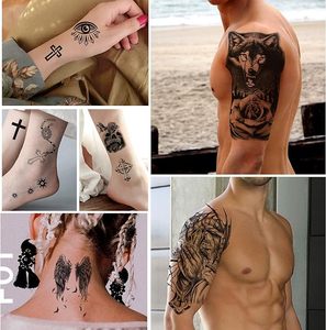 Tatuaje Temporal de Manga Completa para Hombre, Diseño de Calavera y Flores, Negro, Sexy, Impermeable, Material PLA, 8x6 Pulgadas - Product Image 5