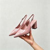 Escarpins pour femmes en cuir verni à bout pointu, à talon carré, à bride arrière, à enfiler, confortables, respirants et légers, pour le bureau