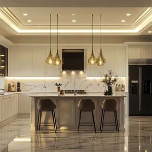 Juego de Muebles de Cocina de Madera Maciza de Estilo Europeo Moderno con Isla Integrada, Armarios de Almacenamiento y Fregadero - Product Image 3