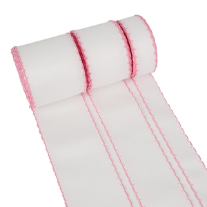 <span class=keywords><strong>Ruban</strong></span> gros-grain blanc en dentelle crochetée <span class=keywords><strong>avec</strong></span> points de lune et points bouclés roses pour la confection d'accessoires capillaires pour filles - Product Image 2