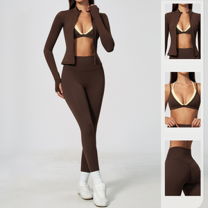 Ensemble de yoga <span class=keywords><strong>3</strong></span> pièces pour femme FH, effet seconde peau, séchage rapide, vêtements de sport athleisure, tenue d'entraînement anti-humidité pour l'entraînement, usine OEM - Product Image 2