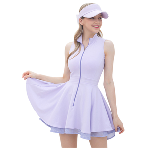 ชุดเดรสออกกำลังกายแบบสปอร์ต ดีไซน์ใหม่ล่าสุด รับสกรีนโลโก้ ทรงเข้ารูป คอตั้ง ซิปหน้า ผ้าตาข่าย คุณภาพสูง เนื้อผ้านุ่ม เหมาะสำหรับเล่นกีฬาในยิม เทนนิส และพาเดล - Product Image 1