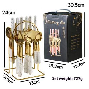 High Quality 24-Piece Stainless Steel Flatware Set <b>Knife</b> <b>Fork</b> Spoon Plastic Handle Eco Friendly Dishwasher Safe Modern Wedding - Product Image 6