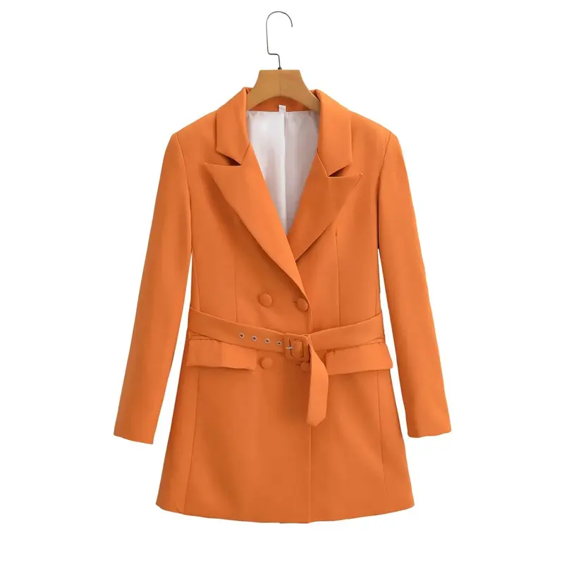 Autumn New Women's Fashion Simple Belt Decoration Long pocket Suit Coat