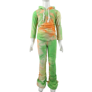 2 piezas de pantalones Conjuntos Niña largo Tie-dye de manga larga Tops + Pantalones tie-dye traje - Product Image 4