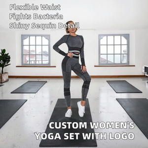 Ensemble de leggings de yoga 2 pièces personnalisés pour femmes, avec ceinture en dentelle unie, teinture artisanale, antibactérien, pour le fitness et la gym, avec logo - Product Image 2