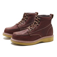 Botas de trabajo personalizadas sin punta de acero para hombre, venta al por mayor, zapatos de trabajo con punta MOC para hombre, botas de trabajo de cuero de grano completo