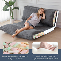Sofá Cama Convertible de Corduroy Gris Jumbo, Sofá Lounge Plegable de 2 Plazas con Respaldo Ajustable para Sala de Estar o Dormitorio