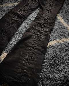 <span class=keywords><strong>Jeans</strong></span> Svasati da Uomo Stile Streetwear Europeo Americano con Design Personalizzato, Occhielli, Coulisse, Effetto Sbiadito dal Sole, Lavaggio Washed e Finitura Distressed - Product Image 2