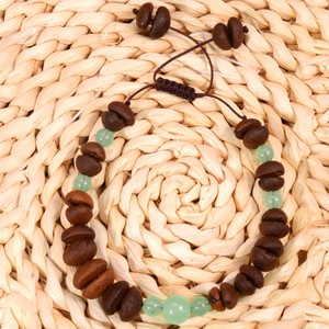 Bracelet en grains de café naturels avec perles vertes tissées, bijoux unisexes, cadeau, origine Yiwu YM 0118 - Product Image 1