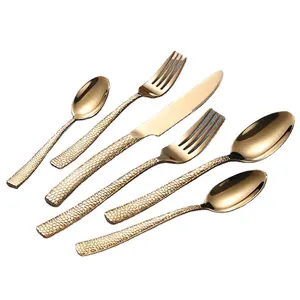 Großhandel benutzer definierte Logo Bulk Hochzeit Restaurant Edelstahl Besteck Luxus Farbe Matt Rose Gold Plated Besteck Set