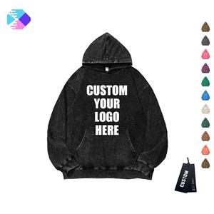 Custom Logo Hoodie Men Oversized Cotton French Terry Washed Hooded Sweatshirt Solid Color Casual Autumn Wear - Product Image 1