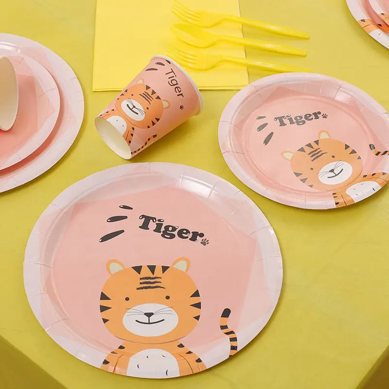 CIVI Sweet Tiger Kids Party Supplies Party Disposable Tableware Set Party Supplies Paper Plate Paper Cup SetsP