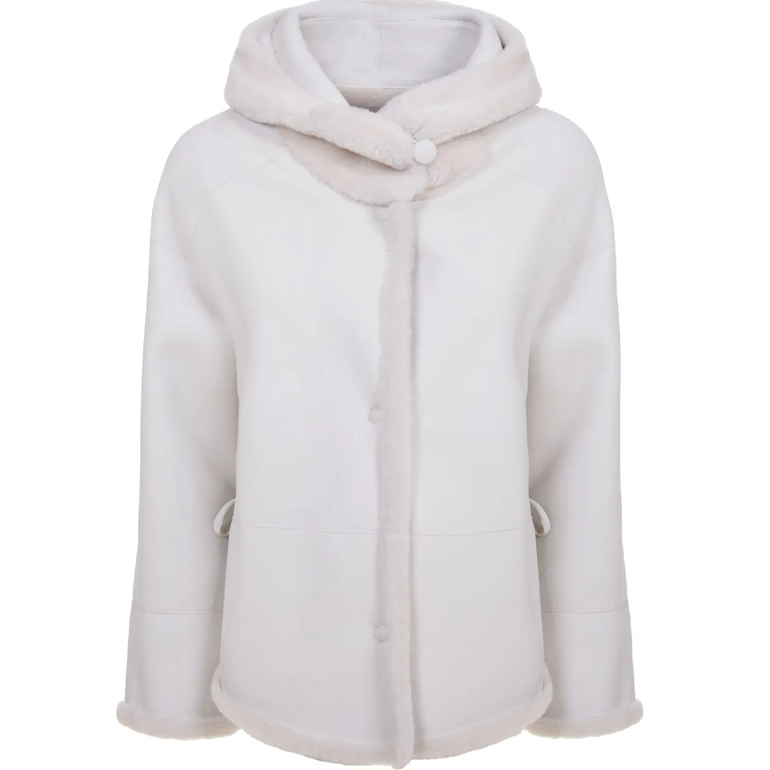 Chaqueta de piel de oveja italiana de alta calidad para mujer, abrigo reversible con capucha y cordón en la cintura