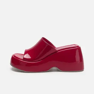 XINZI RAIN Wholesale 11Colors Thick Sole Slide Sandal Open Toe PU Leather Slip On Women Wedge Heel Sandals For Summer
