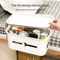 Panier de rangement suspendu en plastique à crochet unique pour chevet, avec couvercle et fente pour serviettes, idéal pour dortoir, lit superposé, téléphone et petits objets