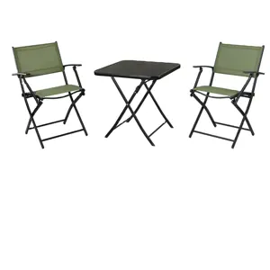 Buiten Tuin Patio Ding Tafel Bistro Opvouwbare Metalen Salontafel En Stoelen Set 3 Stuks