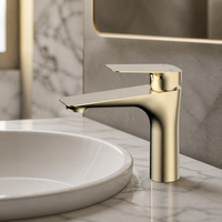 Robinet de lavabo contemporain en laiton doré brossé avec cartouche céramique, à poser sur le comptoir, monotrou
