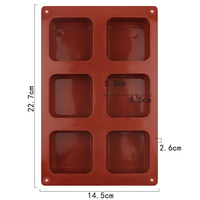 Moule en silicone à 6 cavités carrées pour gâteaux, savons et bougies, sans BPA, échantillon gratuit d'usine 1369