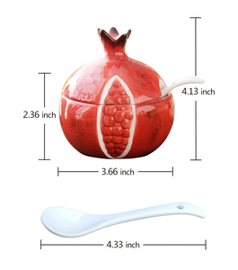 Tarro de miel de porcelana rojo granada vintage para decoración de cocina única - Forma de granada y cerámica de porcelana - Product Image 4