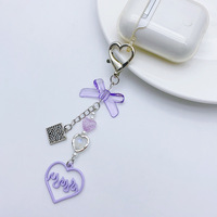 En gros, Breloque porte-clés et de sac pour téléphone, motif cœur perlé violet, style Y2K Kawaii, accessoire de mode, cadeau personnalisé
