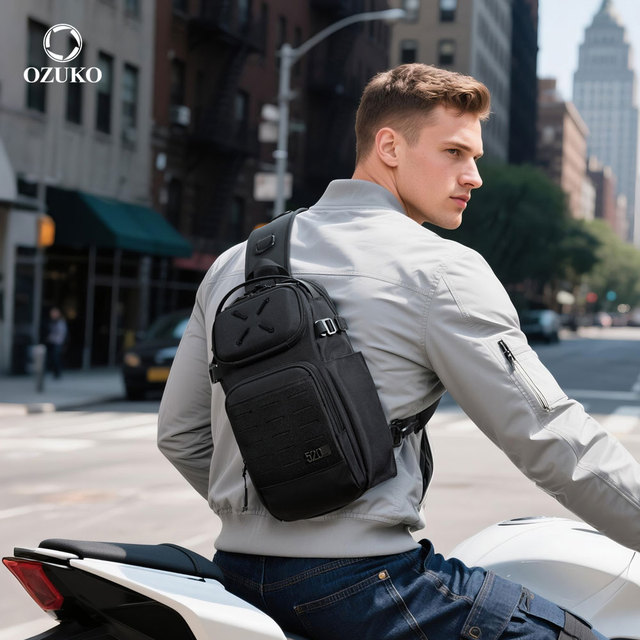 Ozuko 9890 Men's Water Resistant Crossbody Sling Bag Dual Pocket Chest Fanny Pack Workout Running Phone Holder for Travelling