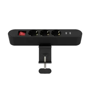 Desktop Adjustable Removable Strip Desk Clamp Power socket 3 ways EU type outlets with 2 USB