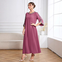 Abaya pour enfants à manches longues, col rond, longueur cheville, en polyester, ornée de dentelle, élégante et très vendue