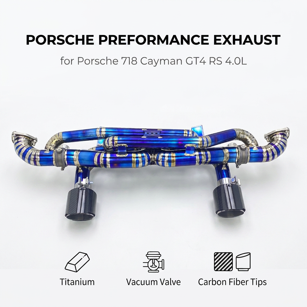 VantaFlow Racing Burnt Blue Titanium Valvetronic Catback Exhaust Pipes for Porsche 718 Cayman GT4 RS 4.0L 2022-2026 with Carbon Tips