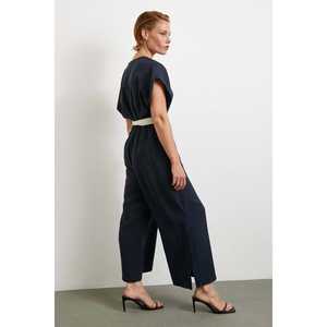 Mono con mangas murciélago y cinturón, azul marino, para mujer, minimalista, para uso diario, transpirable - Product Image 3