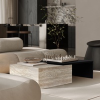 Table basse OEM ODM italienne, style nordique, moderne, pour salon, rangement amovible, pierre, fer, marbre travertin