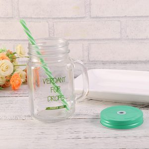 Vente en gros, promotion, bocaux en <span class=keywords><strong>verre</strong></span> de 16 oz <span class=keywords><strong>avec</strong></span> poignée bon marché pour fruits, café, eau potable, <span class=keywords><strong>avec</strong></span> <span class=keywords><strong>paille</strong></span>, couvercle et poignées, tasse en <span class=keywords><strong>verre</strong></span> - Product Image 4