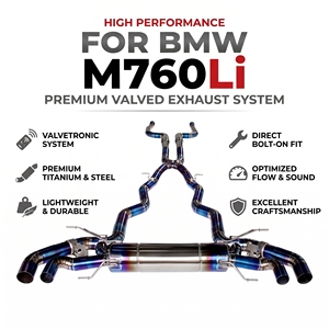 Vortex Titanium Blue High Flow <b>Exhaust</b> Conduit for BMW M760Li with Bypassed Center Drum Flamed Ports Assembly Performance - Product Image 1