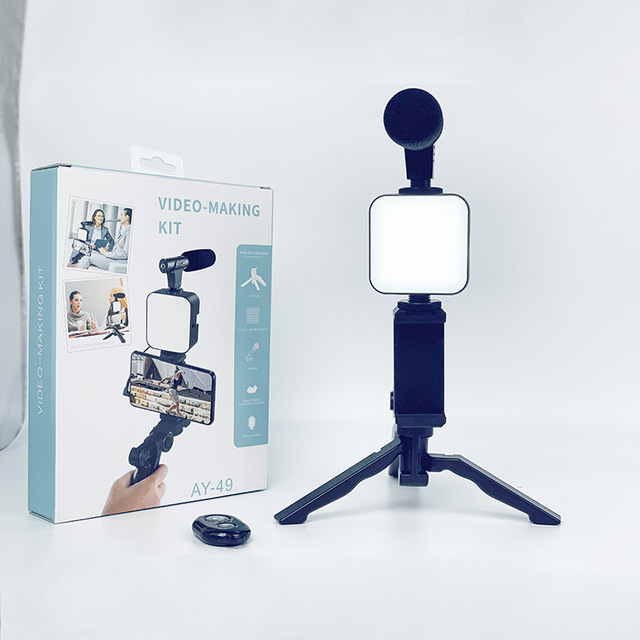 AY-49 Sets Mini Flexible Professional Selfie Stick 5 in 1 Mobile Phone Camera Stand Tripod with Microphone Led Light
