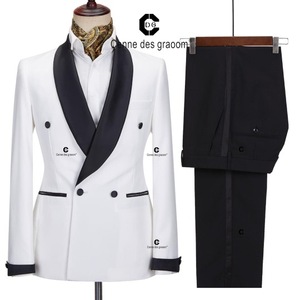 Costume Blanc Homme Prêt-à-Porter avec Col Noir, Coupe Ajustée, Haute Qualité, Costumes de Marié pour Mariage et Soirée 2025 - Product Image 1