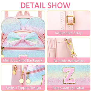 Mini Zaino con Fiocco Arcobaleno Glitterato, Personalizzabile con Iniziali, Borsa per Bambine - Product Image 2