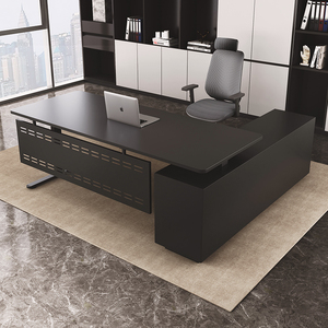 مكتب تنفيذي فاخر على شكل حرف L للمدير/رئيس الشركة - أثاث مكتبي تجاري مع طاولة كمبيوتر وسطح عمل كبير - Product Image 3