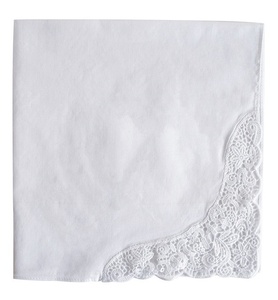 Panuelo Wanita dari Katun 100% Putih, Dihiasi Renda Rajut, Bordir, Sapu Tangan Wanita - Product Image 3