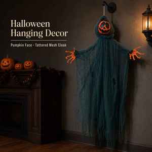 Décoration d'Halloween : Citrouille et fantôme suspendus, cape en maille déchirée, ornement pour la maison, le jardin et les fêtes - Product Image 1