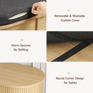 Adjustable <strong>Oak</strong> Mid-Century Modern Shoe <strong>Storage</strong> <strong>Bench</strong> with Cushion and Sliding Door for Entryway Hallway Living Room Hotel Use - Product Image 2