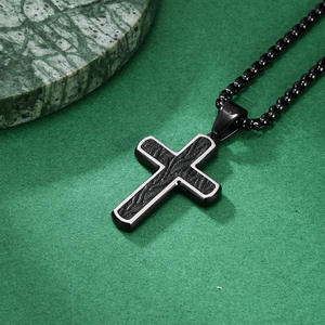 Collier pendentif croix vintage pour homme <span class=keywords><strong>Alin</strong></span>, en acier inoxydable imperméable et inaltérable avec zircon, idéal pour les fêtes ou comme cadeau - Product Image 4