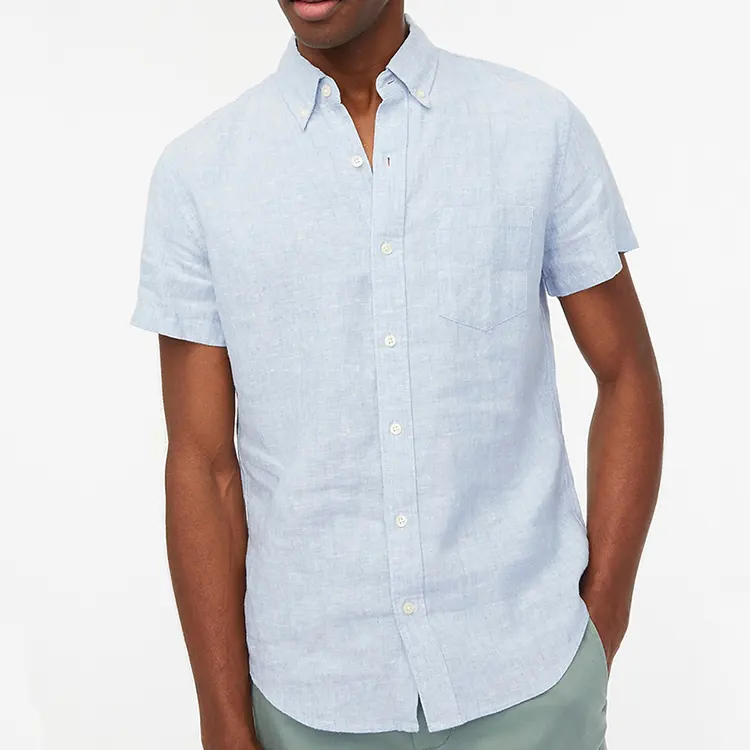 New Fashion Mens Lapel Button Front Shirt Custom Blank Slim Fit Linen Casual Short Sleeve Shirts For Men Stylish