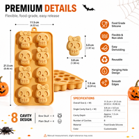 Moule à gâteau en silicone personnalisé en forme de crâne d'Halloween, 1 pièce, pour chocolat, bonbons, réutilisable, écologique, facile à démouler, qualité alimentaire