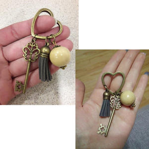 <span class=keywords><strong>Porte</strong></span>-clés coeur en Bronze antique <span class=keywords><strong>Porte</strong></span>-clés Vintage Grandes perles rondes en bois Pendentif Gland Pendentifs <span class=keywords><strong>Porte</strong></span>-clés fait main - Product Image 5