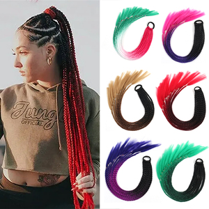 Queue de cheval tressée ombrée sans nœuds, extensions de cheveux synthétiques à tresser de 25 pouces <span class=keywords><strong>avec</strong></span> bande élastique, tresses au <span class=keywords><strong>crochet</strong></span> couleur dégradée - Product Image 6