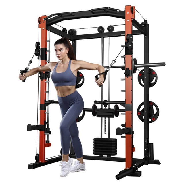 Power Cage Squat Rack Multi-Functional Smith Machine with Cable Crossover Home Fitness Equipment
